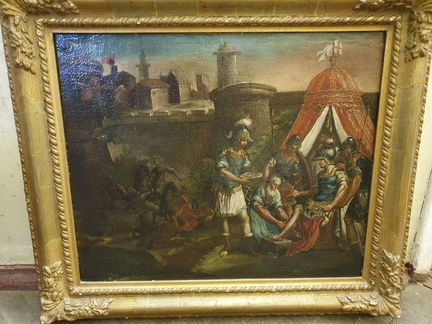 Большая старинная жанровая картина XIX век