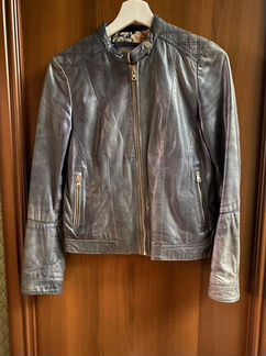 Кожаная куртка Massimo Dutti сине-серая