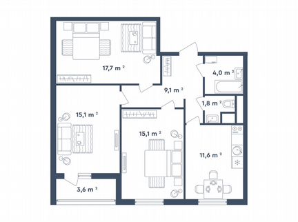 3-к квартира, 76.2 м², 1/26 эт.