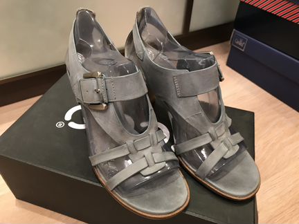 Босоножки летние ремешковые Ecco нубук серо-голубо