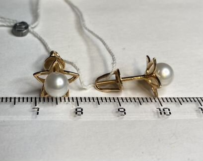 Золотые серьги пусеты 585 с жемчугом