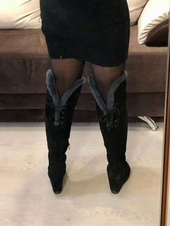 Ботфорты 34 р. натуральная замша, натуральный мех